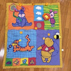 Vintage Winnie the Pooh Crib Comforter Baby Blanket Eeyore Piglet Tigger Yellow
